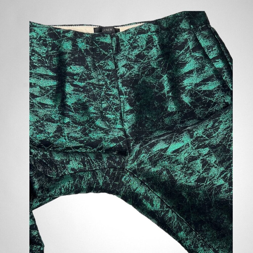 J. CREW 4 Evergreen Jacquard Metallic Cropped Straight Pants Dressy Holidays - Picture 7 of 11